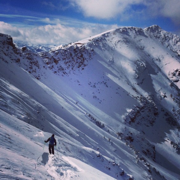 The slow and shallow upper half of the descent.